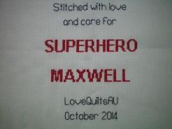 Cross stitch square for Maxwell P's quilt