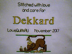 Cross stitch square for Dekkard's quilt
