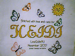 Cross stitch square for Heidi K's quilt