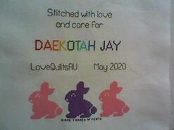 Cross stitch square for Daekotah-Jay's quilt