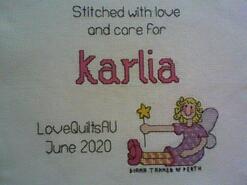 Cross stitch square for Karlia C's quilt