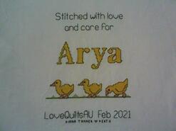 Cross stitch square for Arya B's quilt