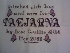 Cross stitch square for Taejarna's quilt