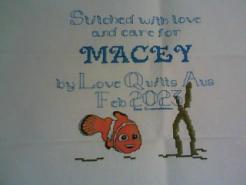 Cross stitch square for Macey's quilt