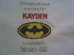 Cross stitch square for Kayden D's quilt
