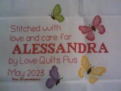 Cross stitch square for Alessandra's quilt