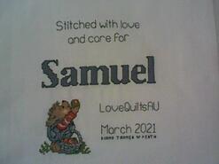 Cross stitch square for Samuel A's quilt