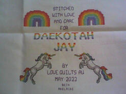 Cross stitch square for Daekotah-Jay's quilt