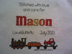 Cross stitch square for Mason G's quilt